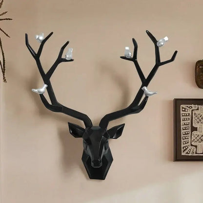 Modern geometric white and gold deer head wall decor living room