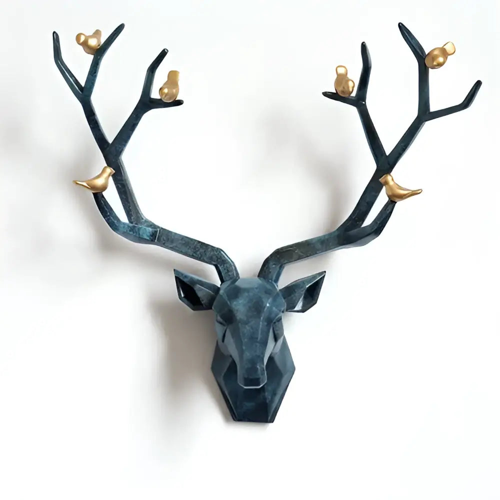 Modern geometric white and gold deer head wall decor living room