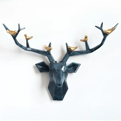 Modern geometric white and gold deer head wall decor living room