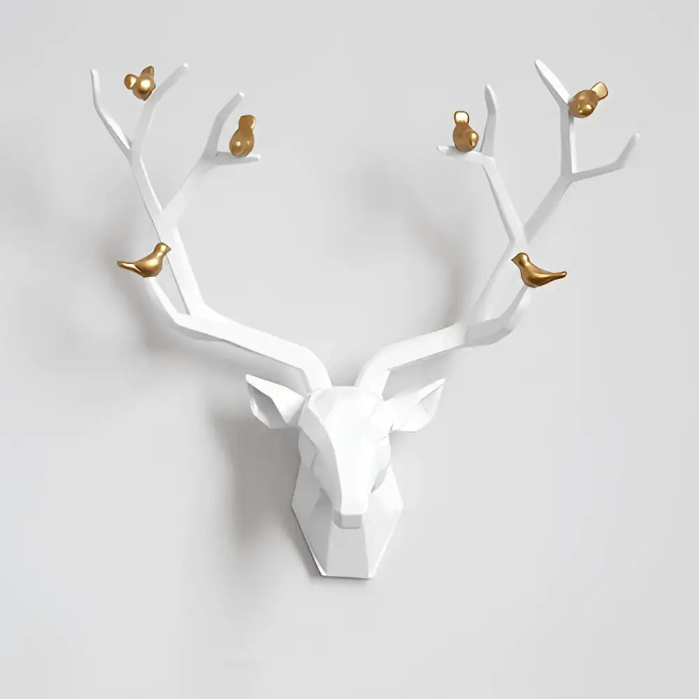 Modern geometric white and gold deer head wall decor living room