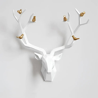 Modern geometric white and gold deer head wall decor living room