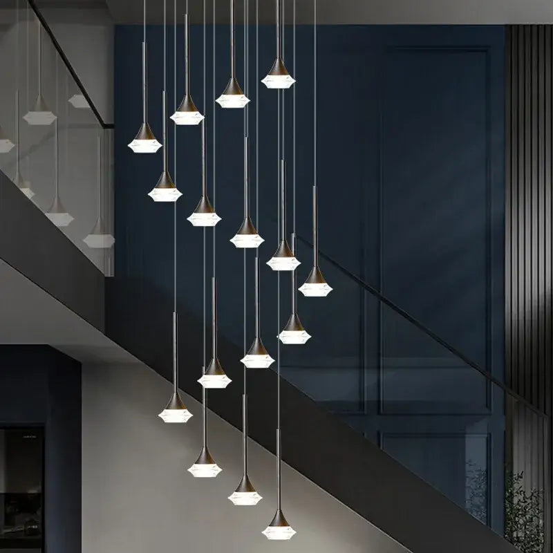 Modern geometric white glass deluxe villa chandelier living room