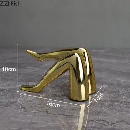 Modern gilded lips and leg resin figurines living room sculpture