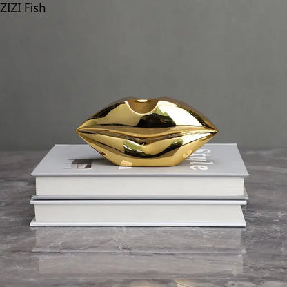 Modern gilded lips and leg resin figurines living room sculpture