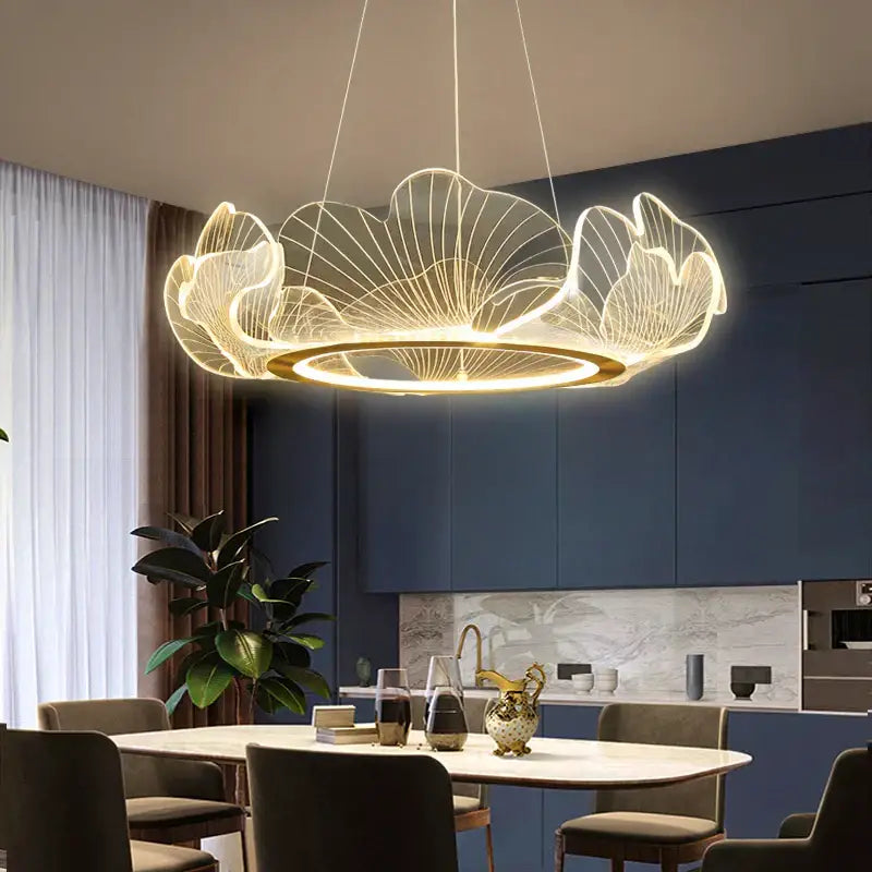 Modern ginkgo gold acrylic pendant light dining room leaf chandelier