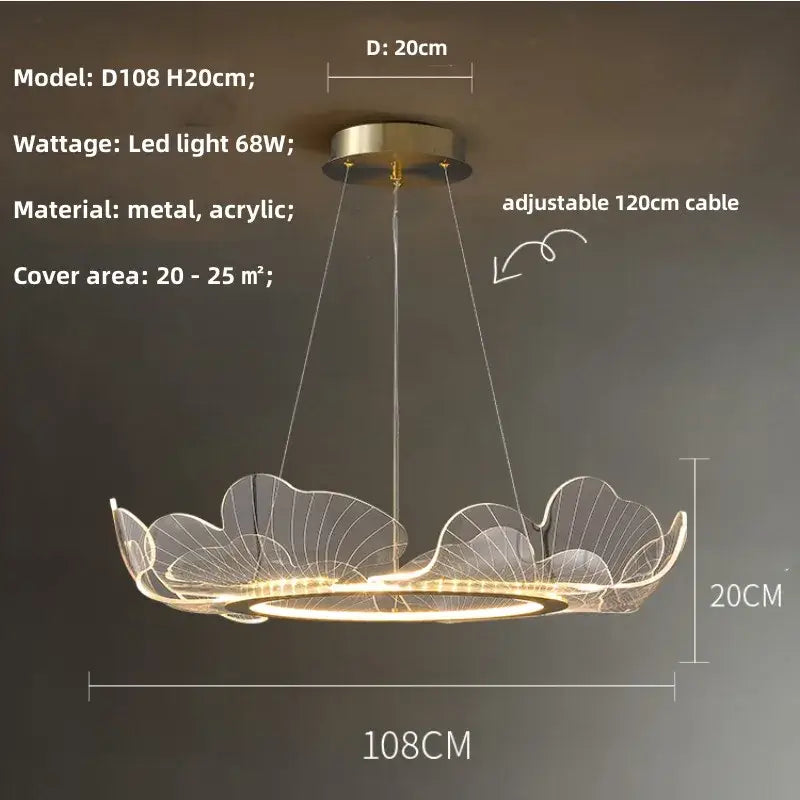 Modern ginkgo gold acrylic pendant light dining room leaf chandelier