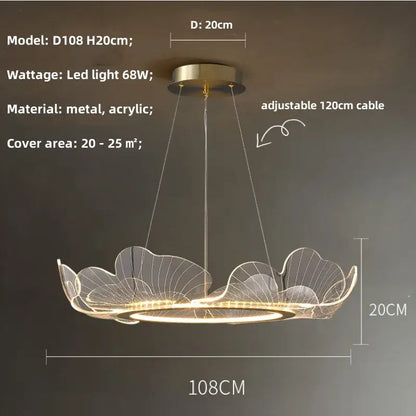 Modern ginkgo gold acrylic pendant light dining room leaf chandelier