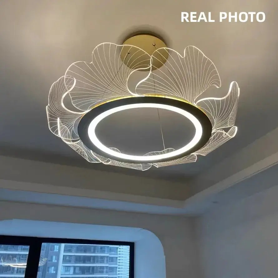 Modern ginkgo gold acrylic pendant light dining room leaf chandelier