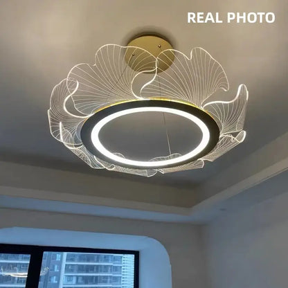 Modern ginkgo gold acrylic pendant light dining room leaf chandelier