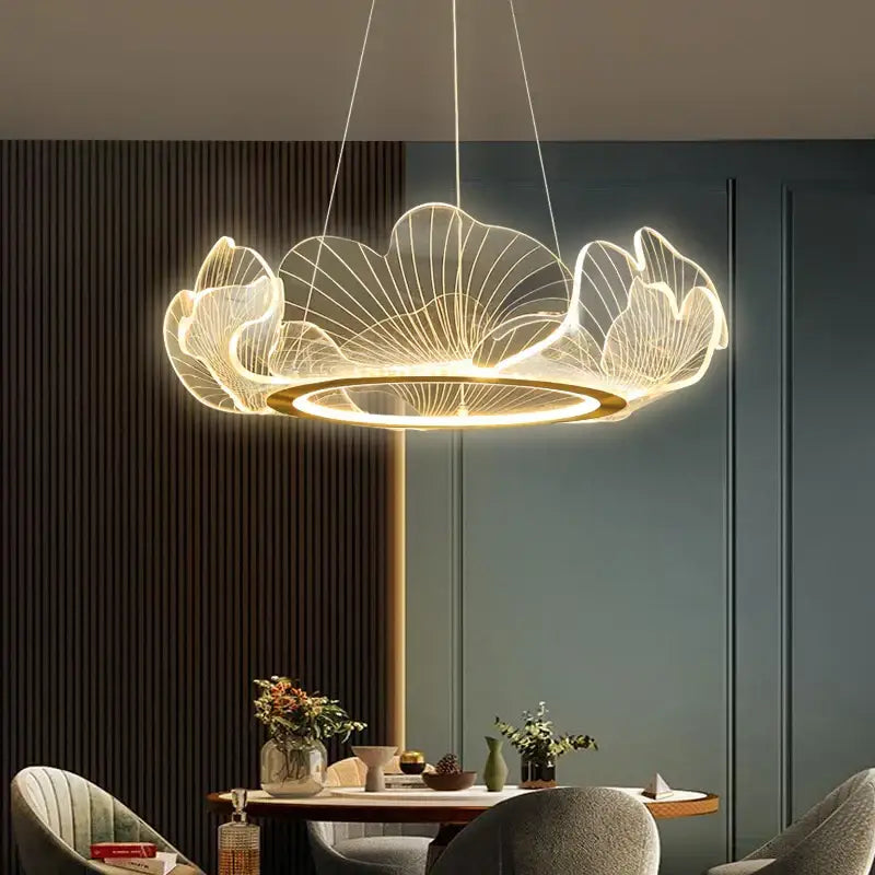 Modern ginkgo gold acrylic pendant light dining room leaf chandelier