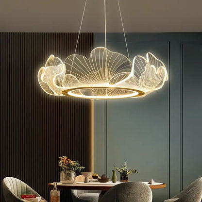 Modern ginkgo gold acrylic pendant light dining room leaf chandelier