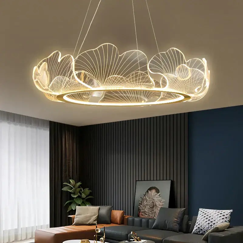 Modern ginkgo gold acrylic pendant light dining room leaf chandelier