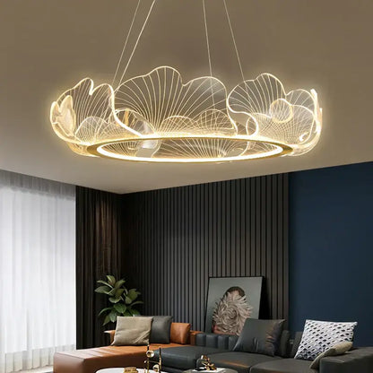 Modern ginkgo gold acrylic pendant light dining room leaf chandelier