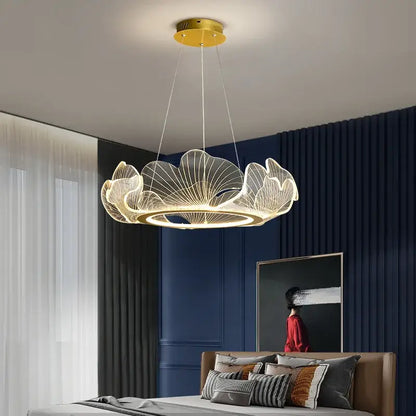 Modern ginkgo gold acrylic pendant light dining room leaf chandelier