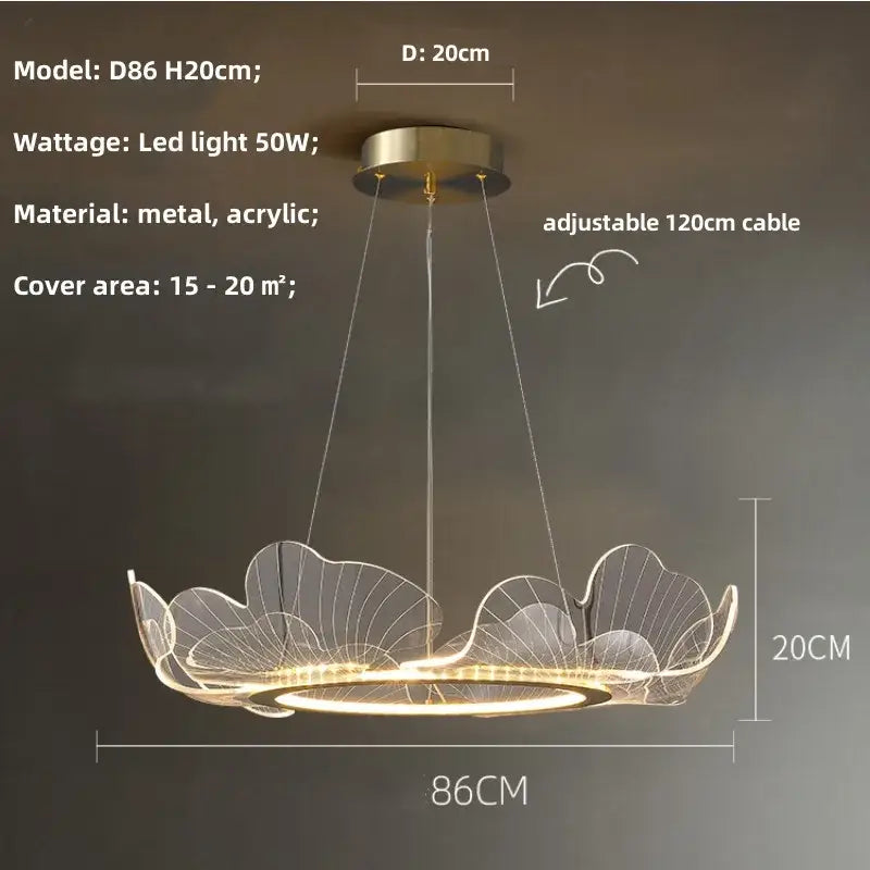 Modern ginkgo gold acrylic pendant light dining room leaf chandelier