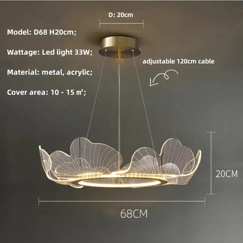 Modern ginkgo gold acrylic pendant light dining room leaf chandelier