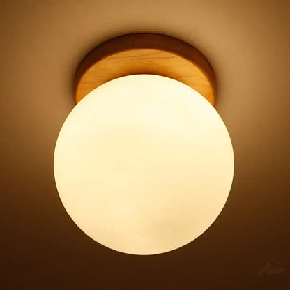 Modern glass ball led ceiling lamp bedroom wood mount