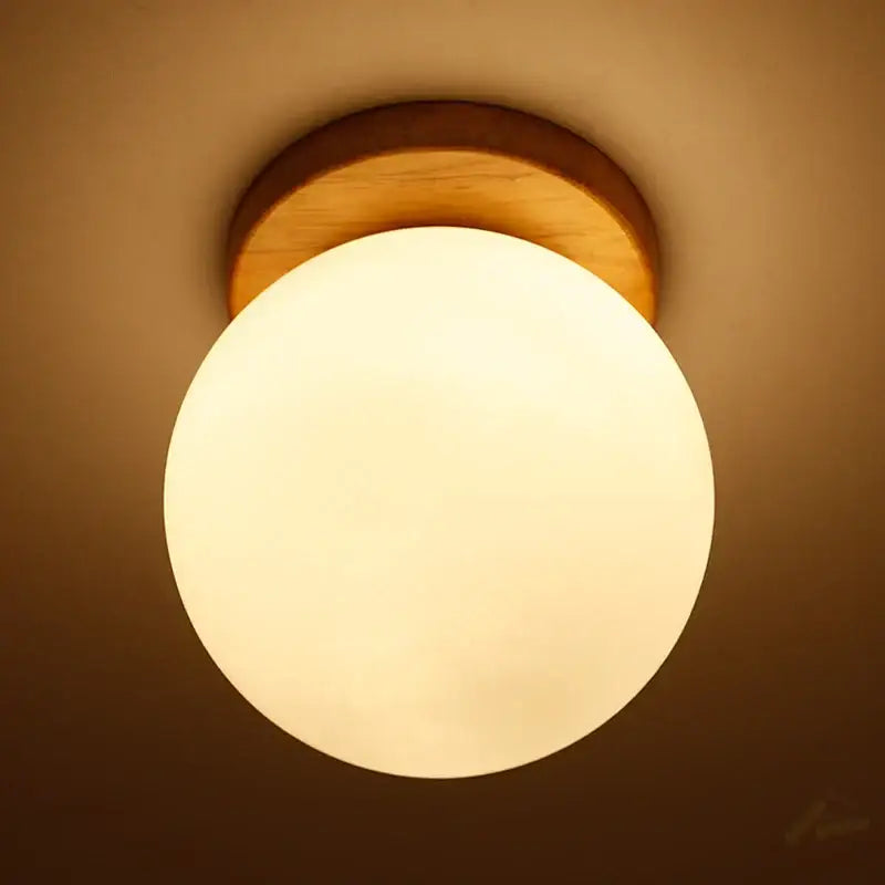Modern glass ball led ceiling lamp bedroom wood mount