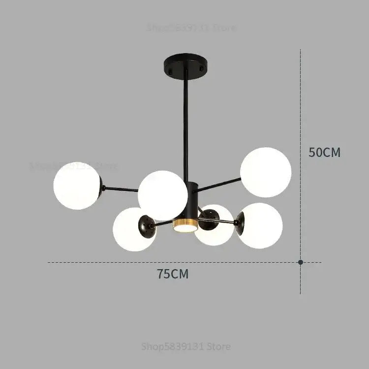 Modern glass ball pendant lights gold & black living room chandelier