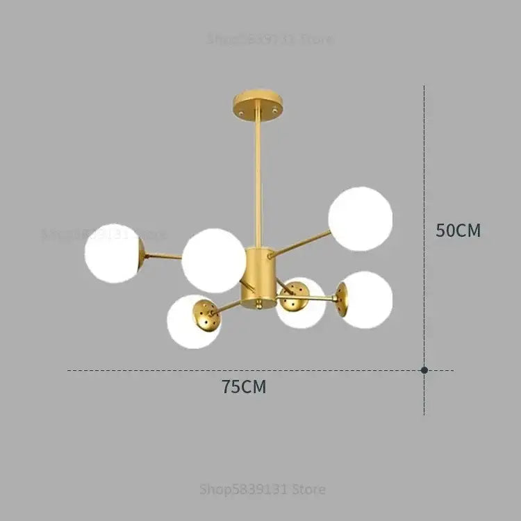 Modern glass ball pendant lights gold & black living room chandelier