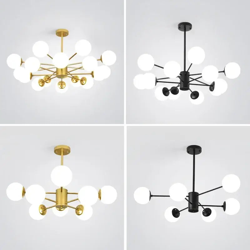 Modern glass ball pendant lights gold & black living room chandelier