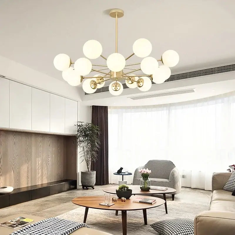 Modern glass ball pendant lights gold & black living room chandelier