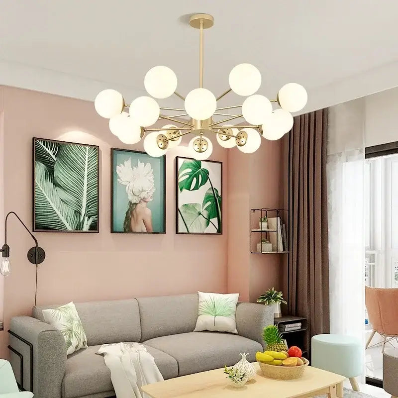 Modern glass ball pendant lights gold & black living room chandelier