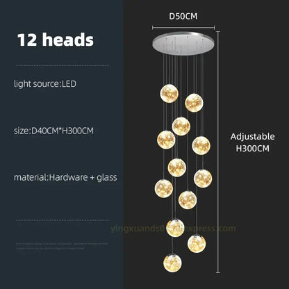 Modern glass ball spiral chandelier dining room led pendant light