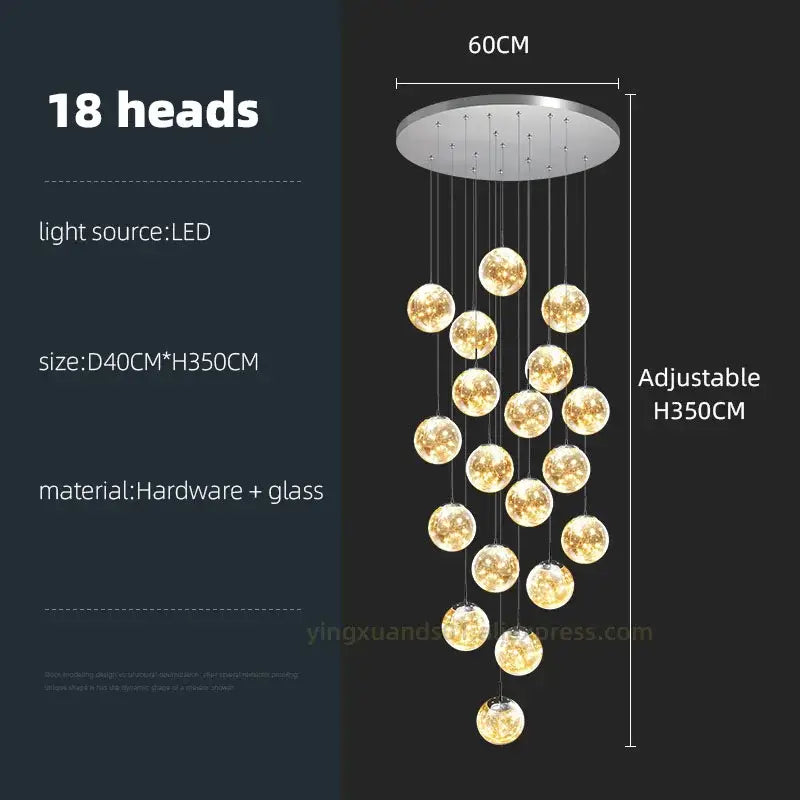 Modern glass ball spiral chandelier dining room led pendant light