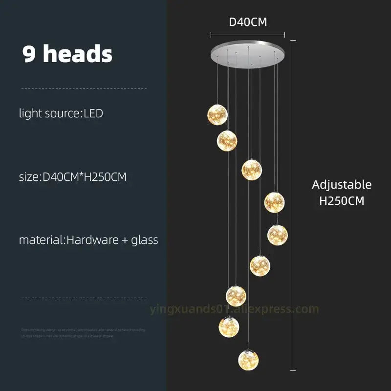 Modern glass ball spiral chandelier dining room led pendant light