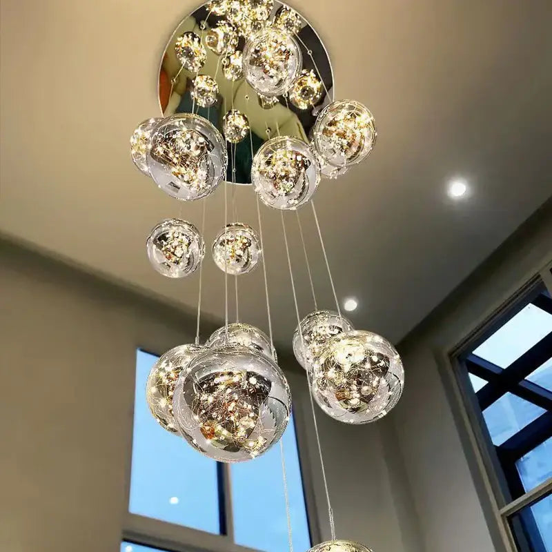 Modern glass ball spiral chandelier dining room led pendant light