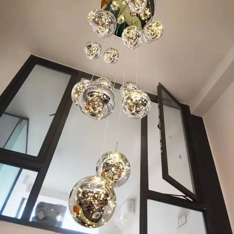 Modern glass ball spiral chandelier dining room led pendant light