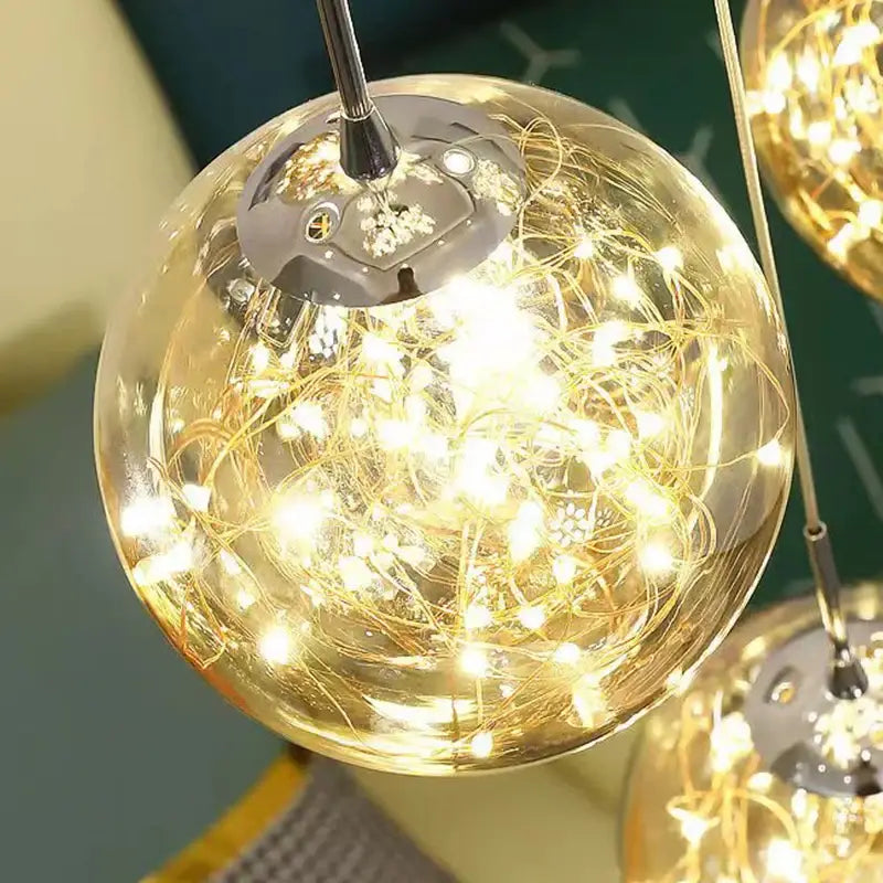 Modern glass ball spiral chandelier dining room led pendant light