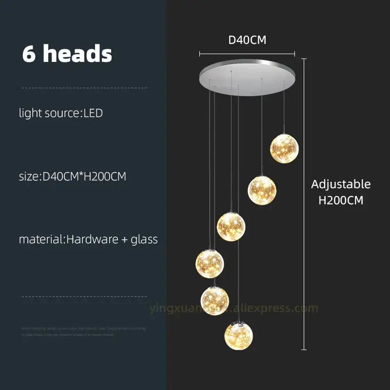 Modern glass ball spiral chandelier dining room led pendant light
