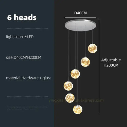 Modern glass ball spiral chandelier dining room led pendant light