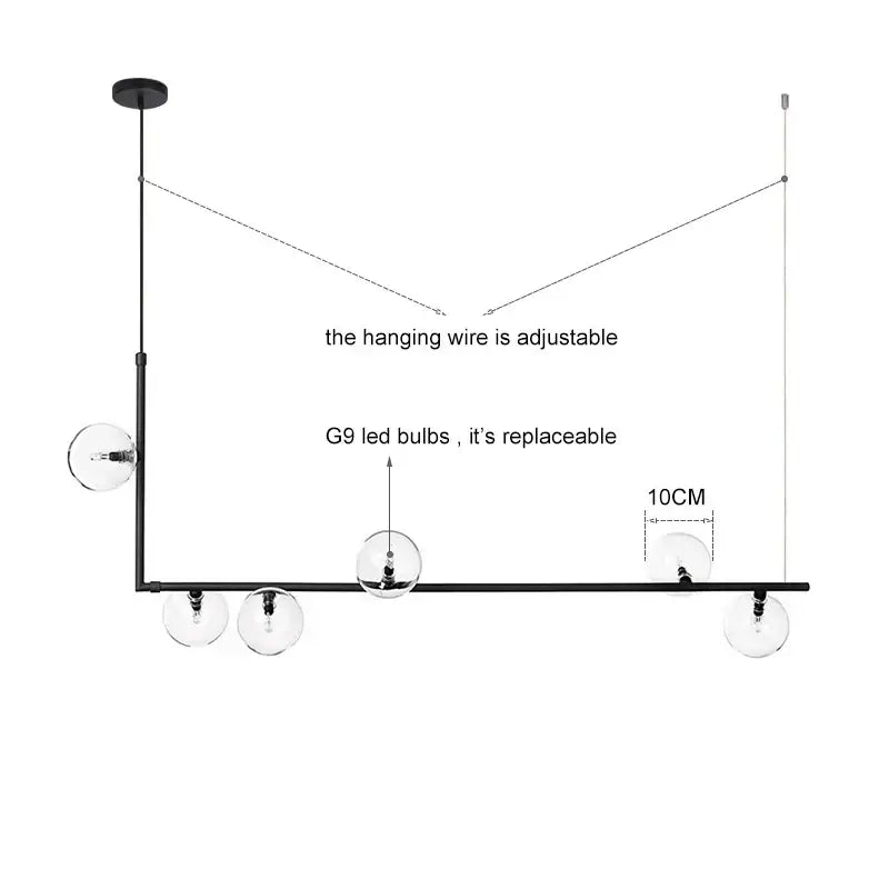 Modern glass black chandelier gold pendant light dining room