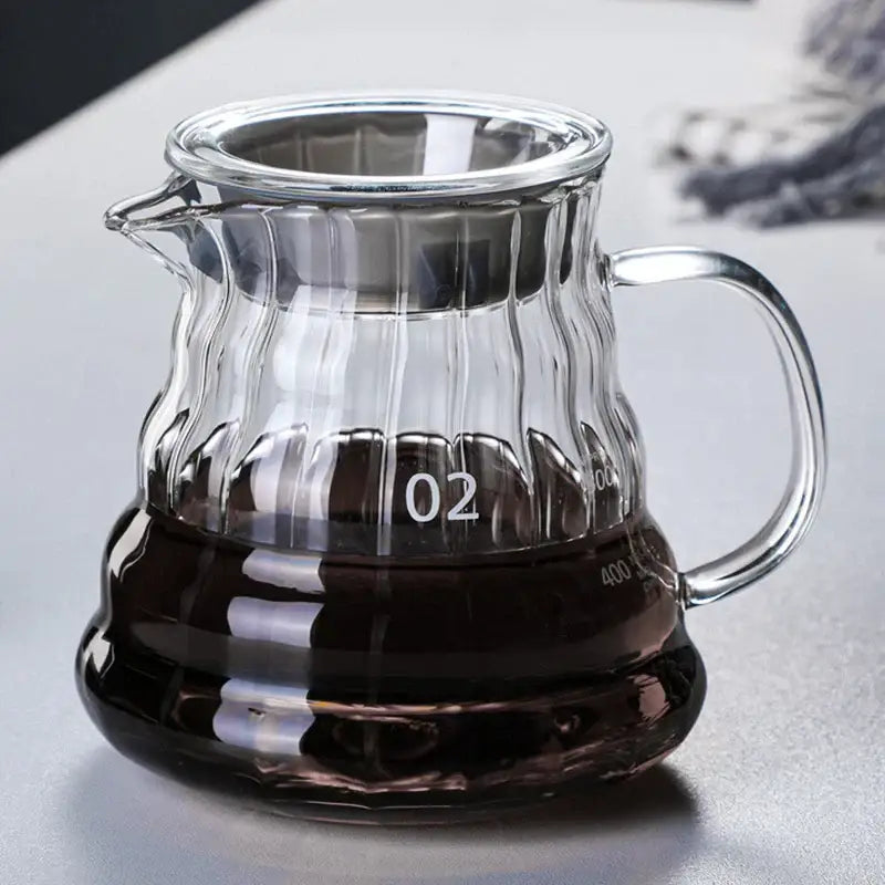Modern glass coffee carafe kitchen pour over pot with metallic lid