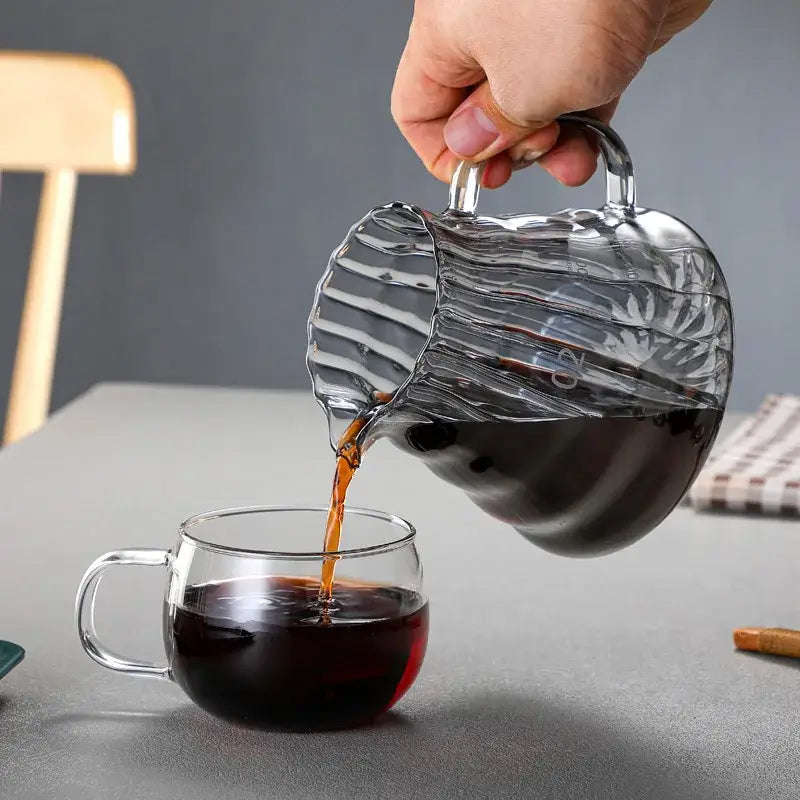 Modern glass coffee carafe kitchen pour over pot with metallic lid