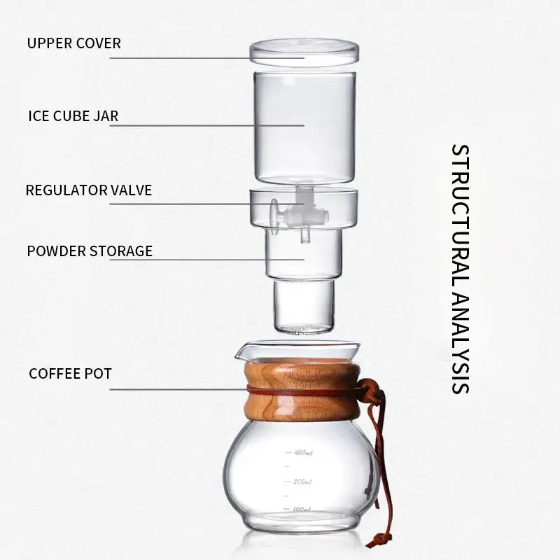 Modern glass coffee kettle dripper with wood collar kitchen maker
