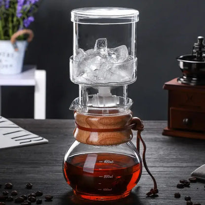 Modern glass coffee kettle dripper with wood collar kitchen maker