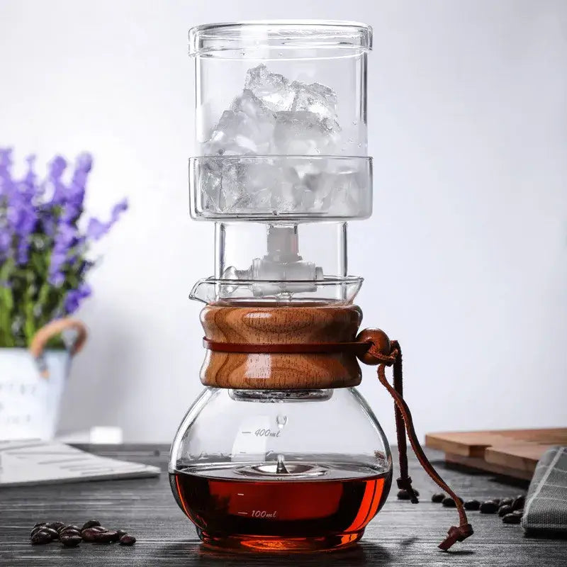 Modern glass coffee kettle dripper with wood collar kitchen maker