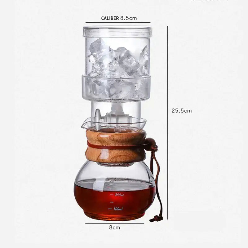 Modern glass coffee kettle dripper with wood collar kitchen maker