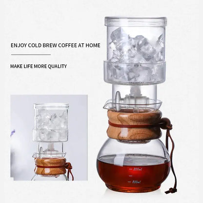 Modern glass coffee kettle dripper with wood collar kitchen maker