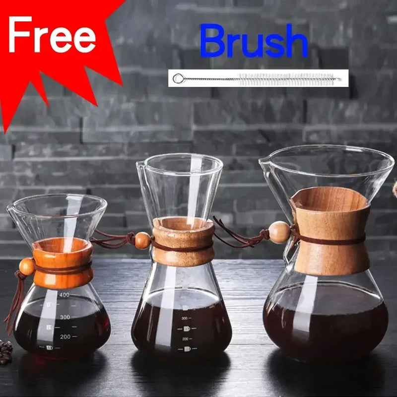 Modern glass coffee kettle set with steel filter drip kitchen brewer