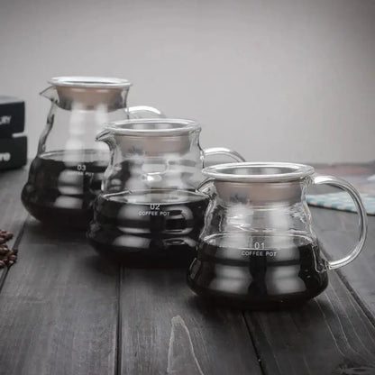 Modern glass coffee pot with stainless steel lid for kitchen dining