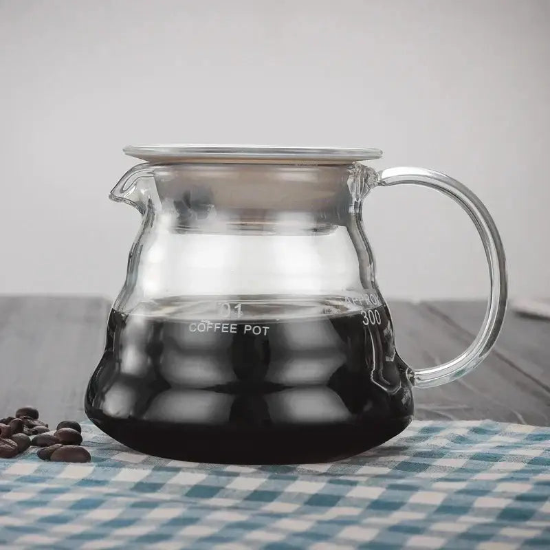 Modern glass coffee pot with stainless steel lid for kitchen dining