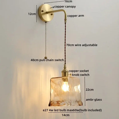 Modern glass copper led wall lights bedroom globe sconce
