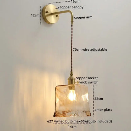 Modern glass copper led wall lights bedroom globe sconce