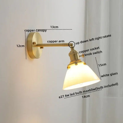 Modern glass copper led wall lights for bedroom reading