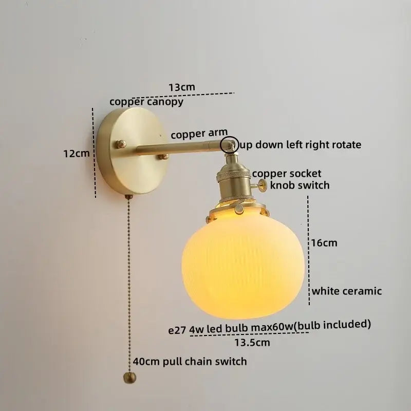 Modern glass copper led wall lights for bedroom reading